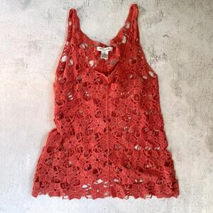 Y2K Crochet Open Knit Tank Top Medium Floral Boho Fairy Grunge Festival Layering